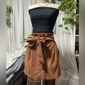 Stylish Brown Corduroy Mini Skirt with Belt